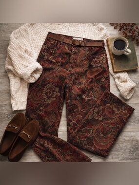 Vintage Tapestry Floral Pants Dark Academia Boho 90s Straight Leg Size 10